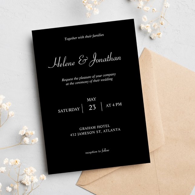 Black Elegant Minimal Modern Simple Dark Wedding Invitation (Creator Uploaded)