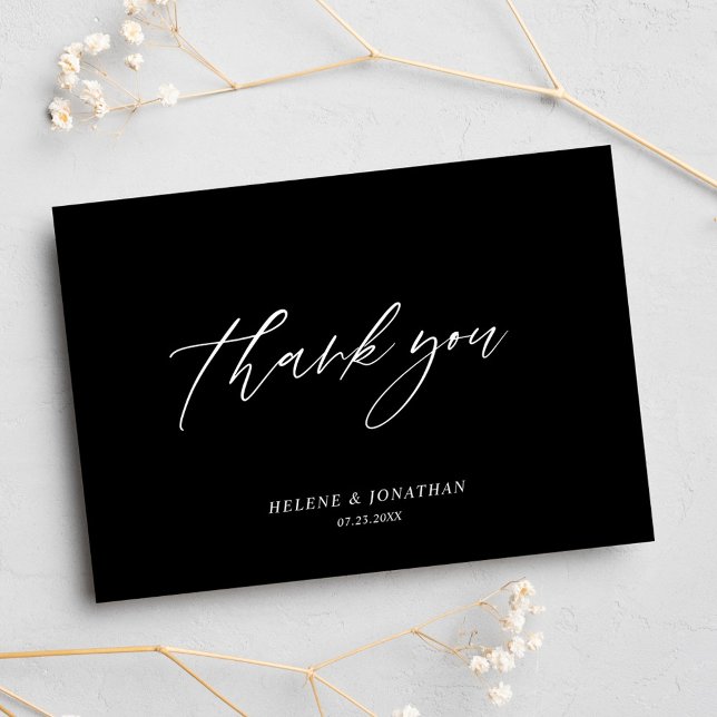 Black Elegant Minimal Modern Wedding Thank You Card (Black Elegant Minimal Modern Wedding Thank You Card)