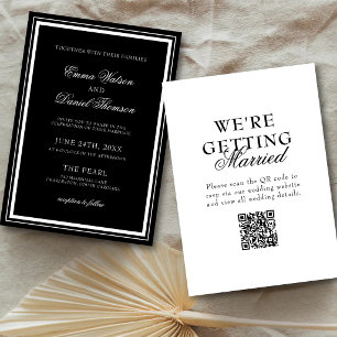 Black Elegant Minimalist Formal QR Code Wedding Invitation