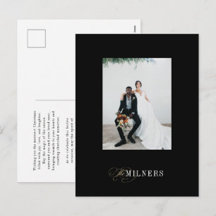 Black Elegant Minimalist Holiday Photo Postcard