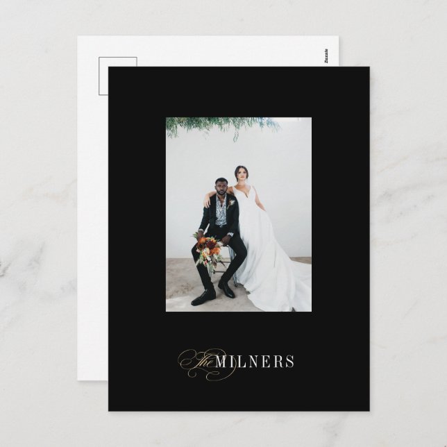 Black Elegant Minimalist Holiday Photo Postcard (Front/Back)
