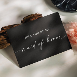 Black Elegant Minimalist Maid of Honour Proposal Postcard