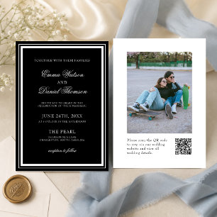 Black Elegant Minimalist Photo QR Code Wedding Invitation