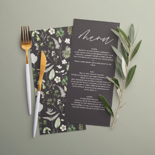 Black elegant modern botanical script wedding menu