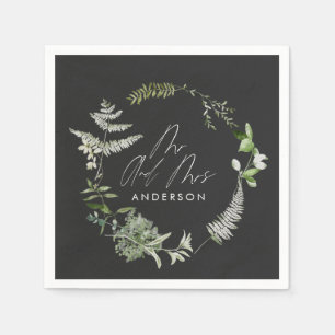 Black elegant modern botanical script wedding napkin