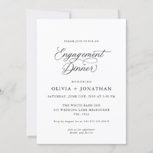 Black Elegant Modern Calligraphy Engagement Dinner Invitation