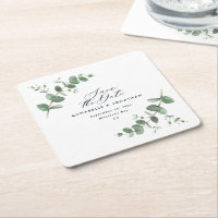 Black elegant modern eucalyptus save the date chic