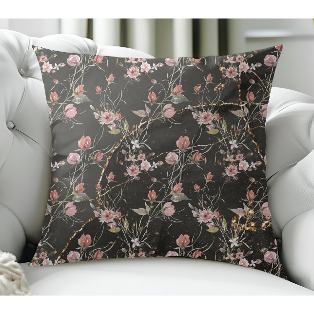 Black Elegant Modern Floral Rose Cushion (Creator Uploaded)