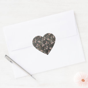 Black Elegant Modern Floral Rose Heart Sticker