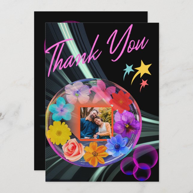 Black Elegant Modern Foral Colourful Boho Chic Son Thank You Card (Front/Back)