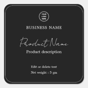 Black Elegant Modern Minimal Square Product Label