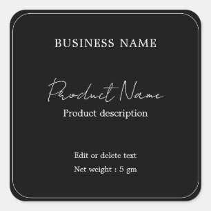 Black Elegant Modern Minimal Square Product Label