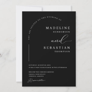 Black Elegant Modern Modern Arch Photo Wedding Invitation