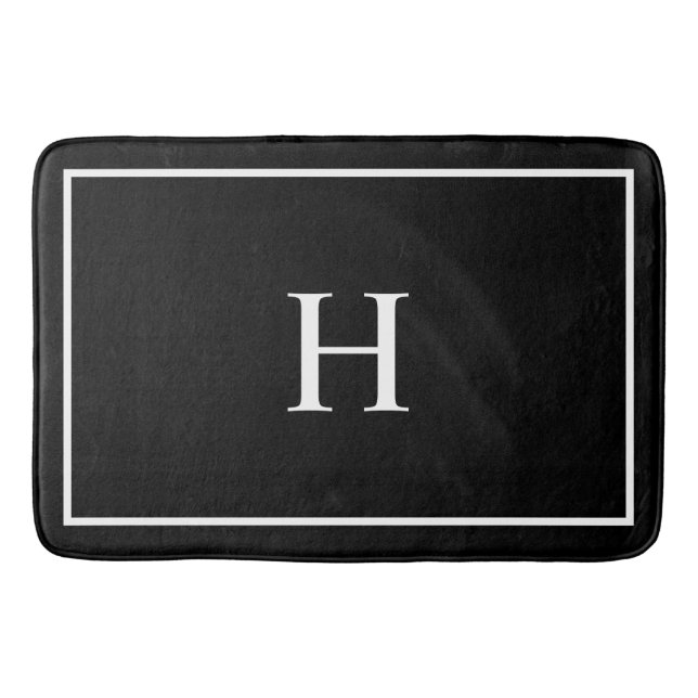Black Elegant Modern Monogram Bath Mat (Front)