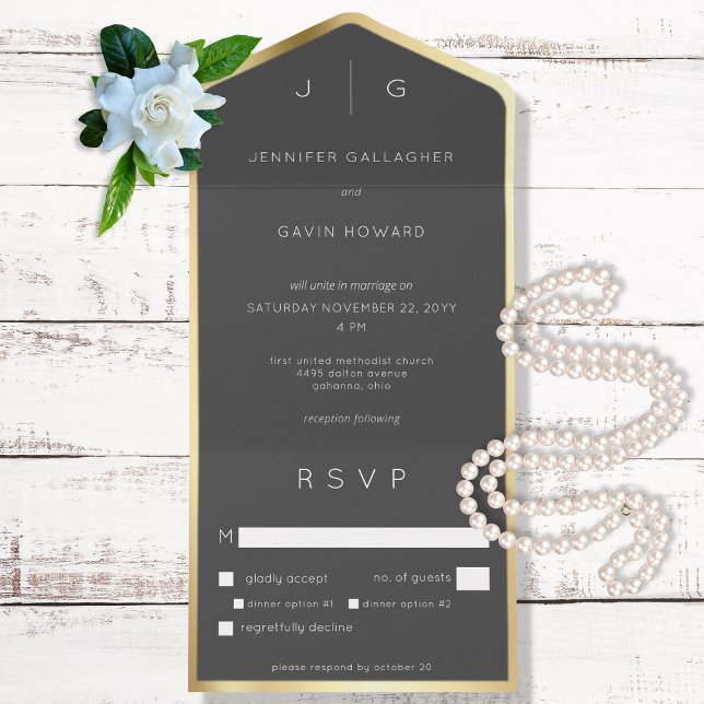Black Elegant Modern Monogram Dinner All In One Invitation (Creator Uploaded)