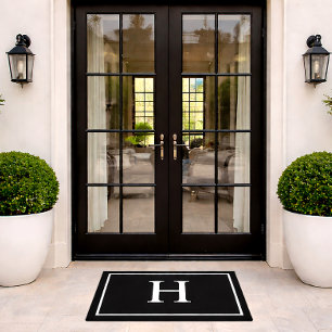 Black Elegant Modern Monogram Doormat