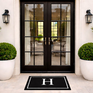 Black Elegant Modern Monogram Doormat