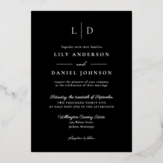 Black Elegant Modern Monogram QR Code Wedding  (Front)