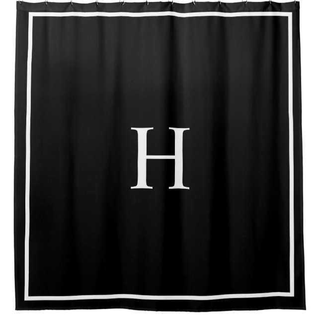 Black Elegant Modern Monogram Shower Curtain (Front)