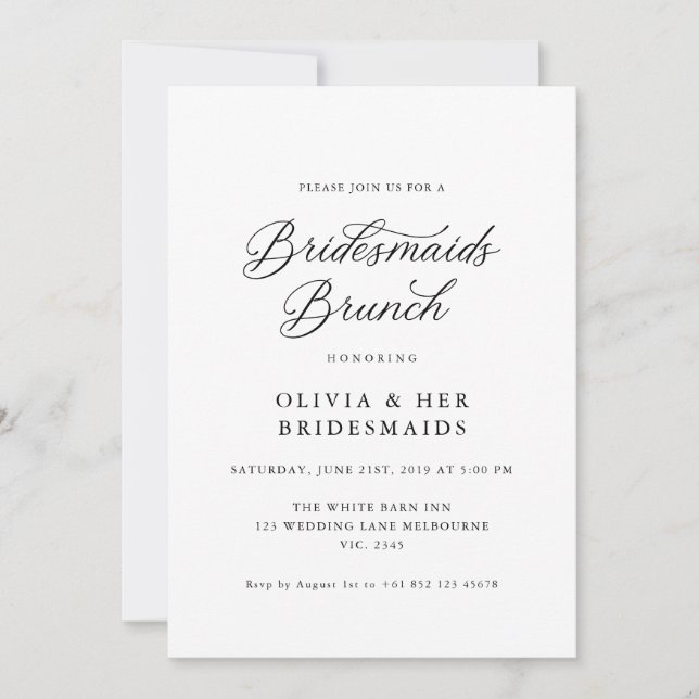 Black Elegant Modern Script Bridesmaids Brunch Invitation (Front)