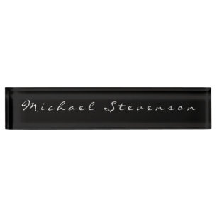 Black Elegant Modern Script Desk Nameplate