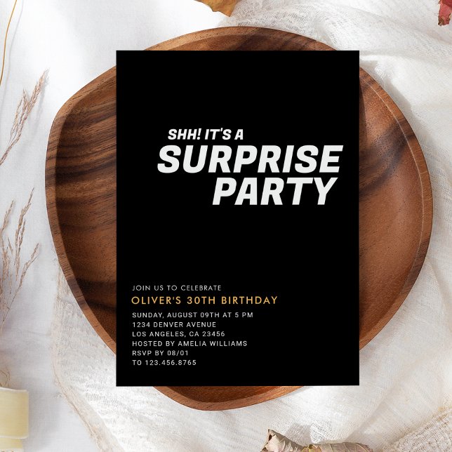 Black Elegant & Modern Surprise Birthday Party  Invitation (Black Elegant & Modern Surprise Birthday Party Invitation
)