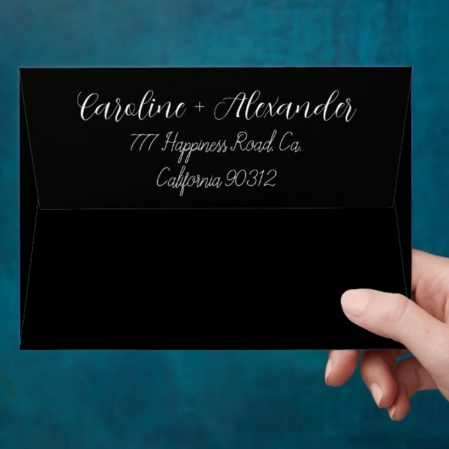 Black Elegant Modern Wedding Chic Return Address Envelope (Hand)