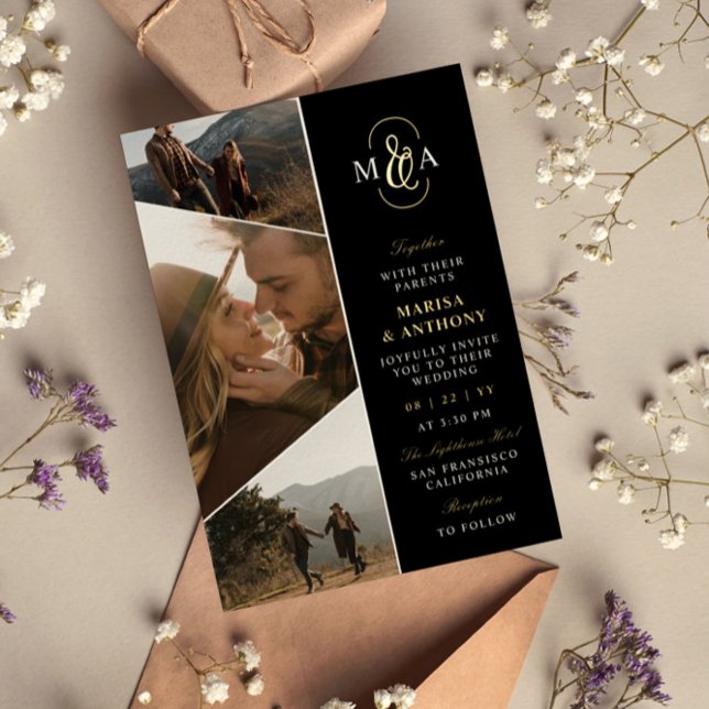 Black Elegant Monogram Asymmetrical Photos Wedding (Creator Uploaded)