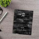 Black elegant monogram business logo planner<br><div class="desc">A stylish,  black sparkling background.  Personalise and add your business,  company logo,  a text,  year and personal name.  White letters.  If you want it without text,  use your back-space key to delete.</div>