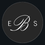 Black Elegant Monogram Circle Wedding Stickers<br><div class="desc">Customise this chic stylish elegant monogram black and white Wedding Stickers. Modern crisp design with a white text and on a black background. All the other matching products can be found in a collection.</div>