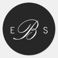 Black Elegant Monogram Circle Wedding Stickers