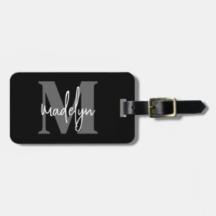 Black Elegant Monogram Name Luggage Tag