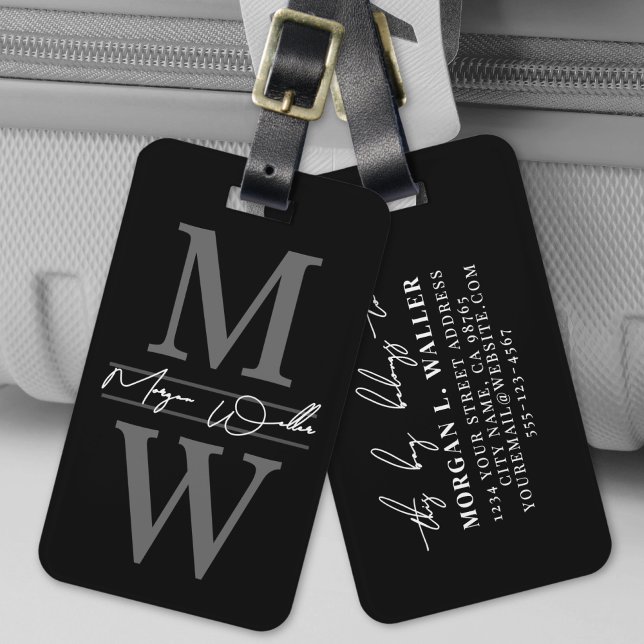 Black Elegant Monogram Name Luggage Tag (Black Elegant Monogram Name Luggage Tag )