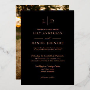 Black Elegant Monogram Photo Wedding Rose Gold