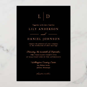 Black Elegant Monogram QR Code Wedding Rose Gold