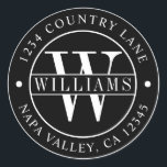 Black Elegant Monogram Return Address Classic Round Sticker<br><div class="desc">CHANGEABLE BACKGROUND COLOR. Black and White Elegant Monogram Round Return Address Sticker.</div>
