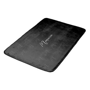 Black Elegant Monogram Script Bath Mat