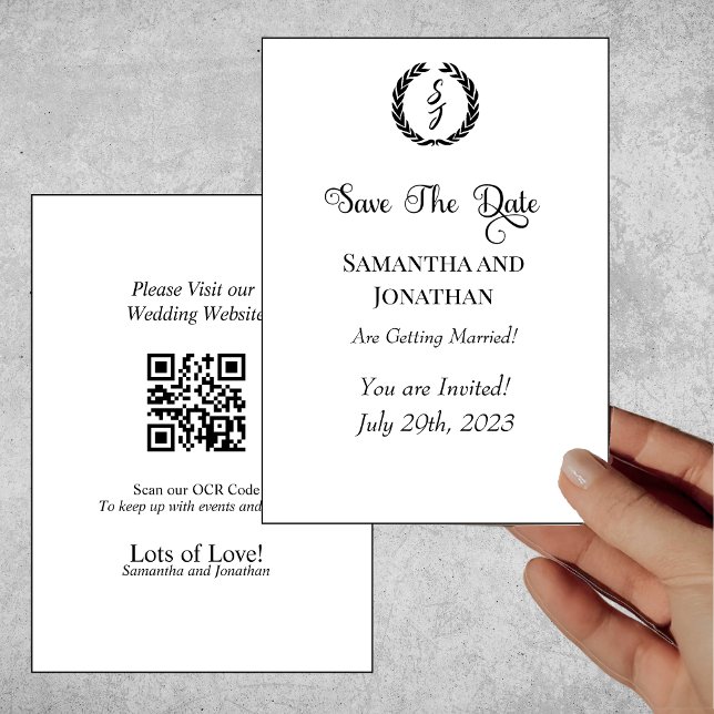 Black Elegant Monogram Wreath Save the Date Card (Creator Uploaded)