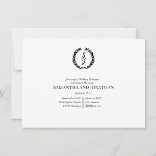 Black Elegant Monogram Wreath Wedding Rehearsal  Invitation