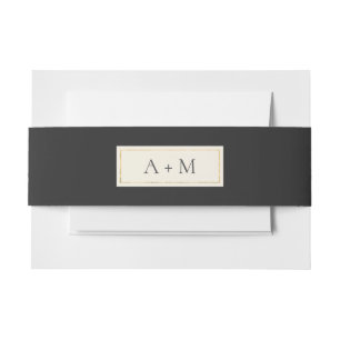 Black Elegant Monogrammed Wedding Invitation Belly Band