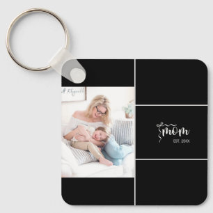 Black Elegant Mum Established Bow Add Photo Key Ring
