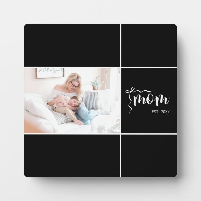 Black Elegant Mum Established Bow Add Photo Plaque (Front)
