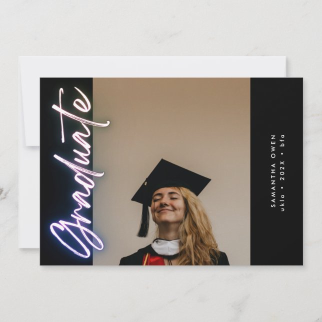 Black Elegant Ombre Neon Grad Photo Announcement (Front)