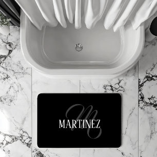 Black Elegant Personalised Last Name   Name Bath Mat