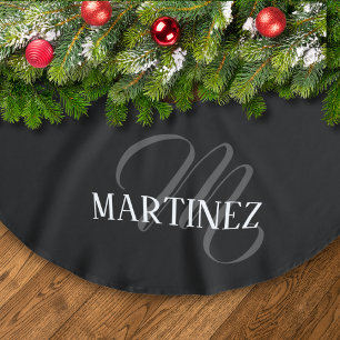 Black Elegant Personalised Last Name Name Brushed Polyester Tree Skirt