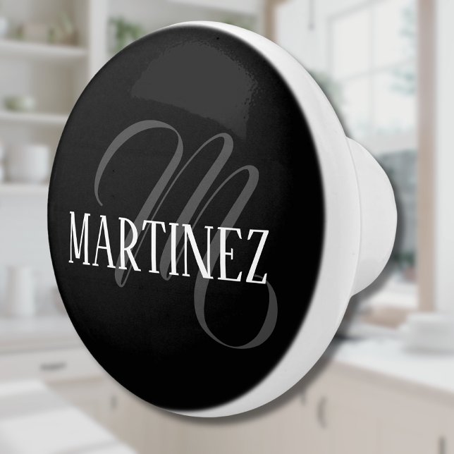 Black Elegant Personalised Last Name | Name Ceramic Knob (Creator Uploaded)