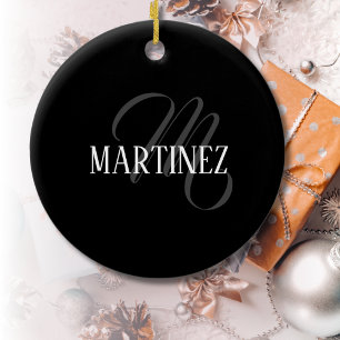 Black Elegant Personalised Last Name   Name Ceramic Tree Decoration