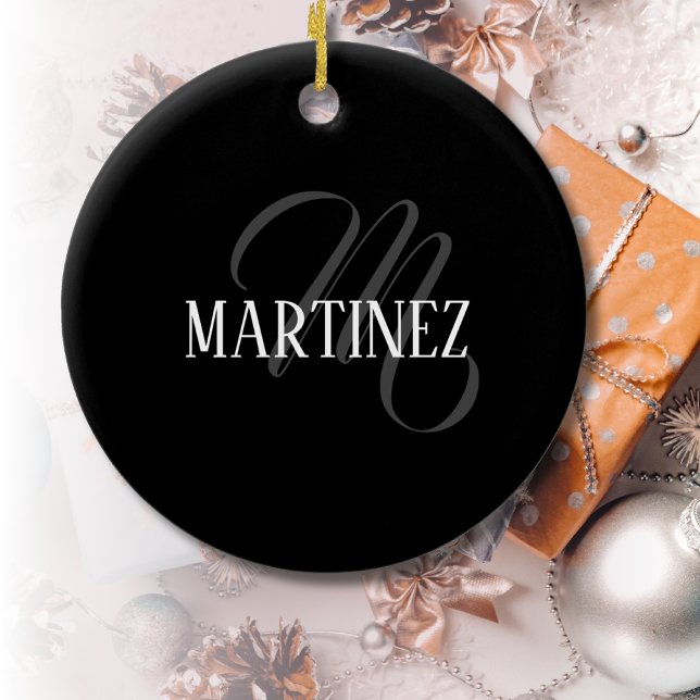 Black Elegant Personalised Last Name | Name Ceramic Tree Decoration (Creator Uploaded)