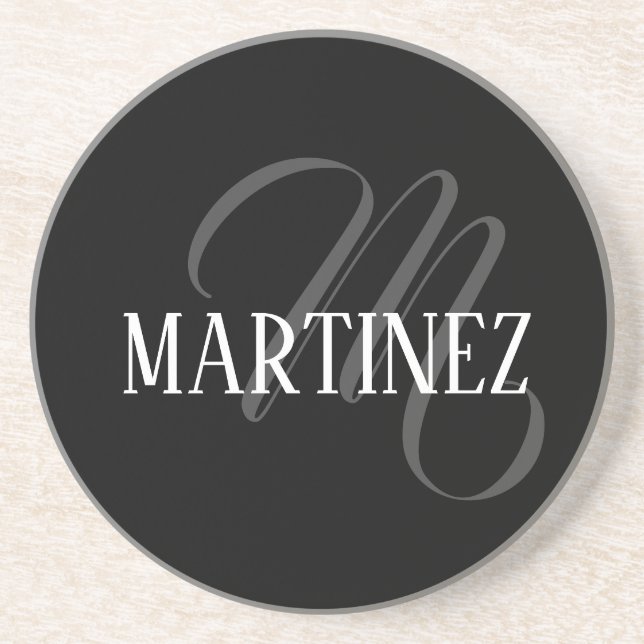 Black Elegant Personalised Last Name | Name Coaster (Front)