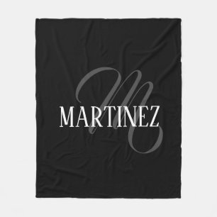Black Elegant Personalised Last Name Name Fleece Blanket